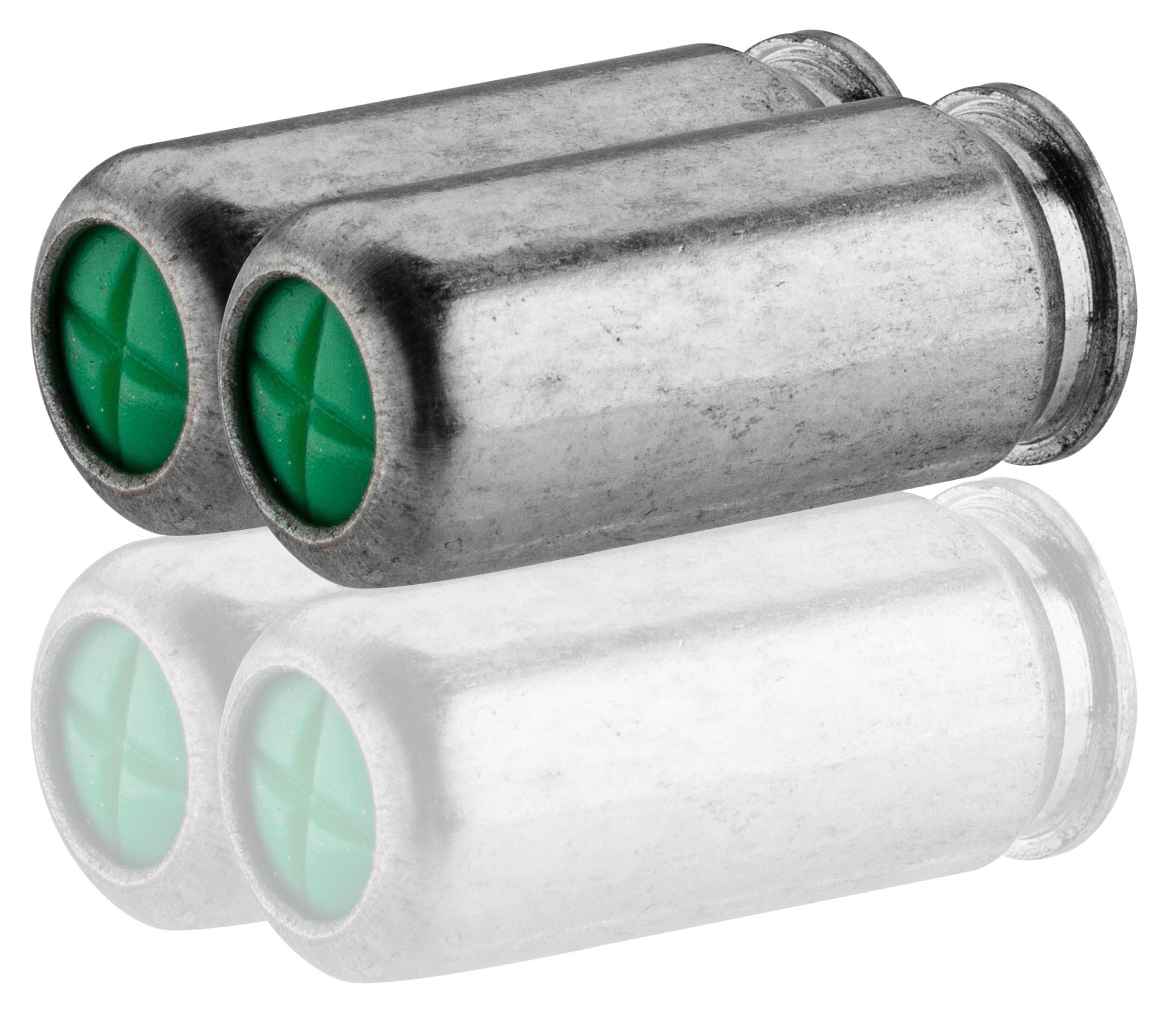 Deux cartouches à blanc 9 mm PAK en acier zingué, opercule vert marqué d’une croix