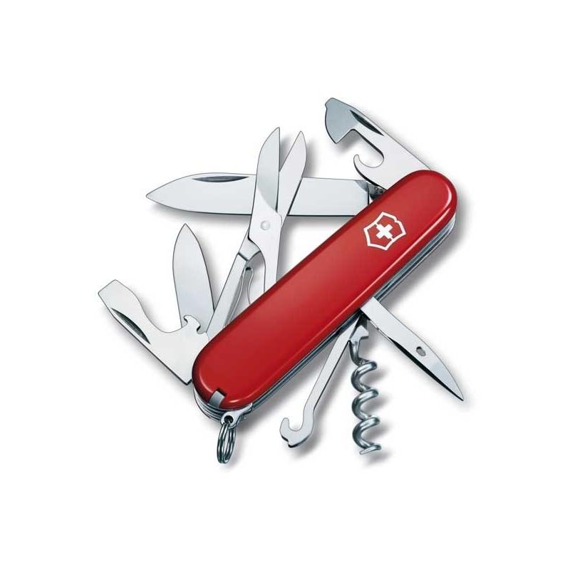 Couteau suisse Victorinox Climber rouge, lames, ciseaux, décapsuleur, crochet et tire-bouchon ouverts
