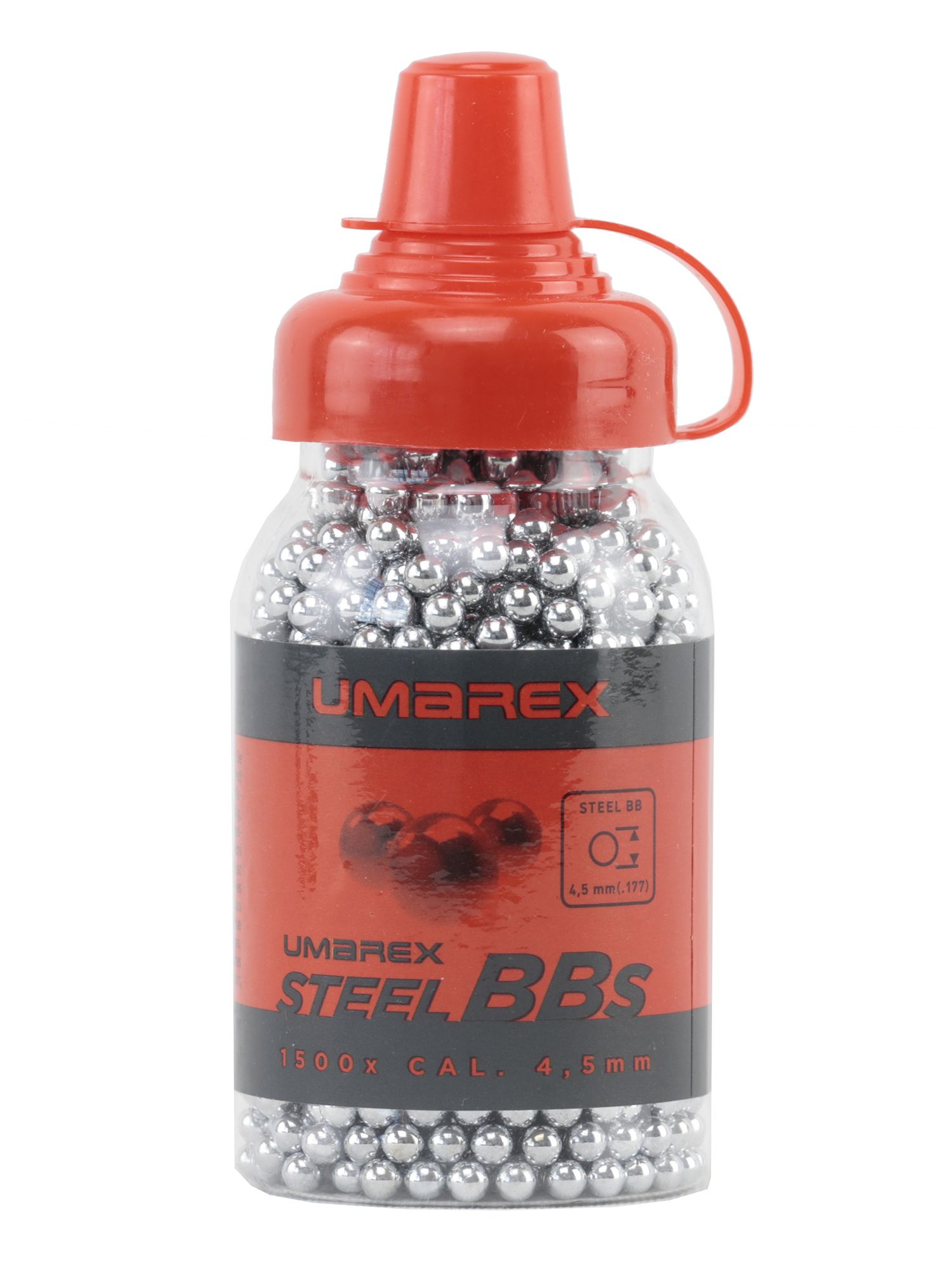 Flacon Umarex de 1 500 billes d’acier 4,5 mm à bouchon verseur rouge