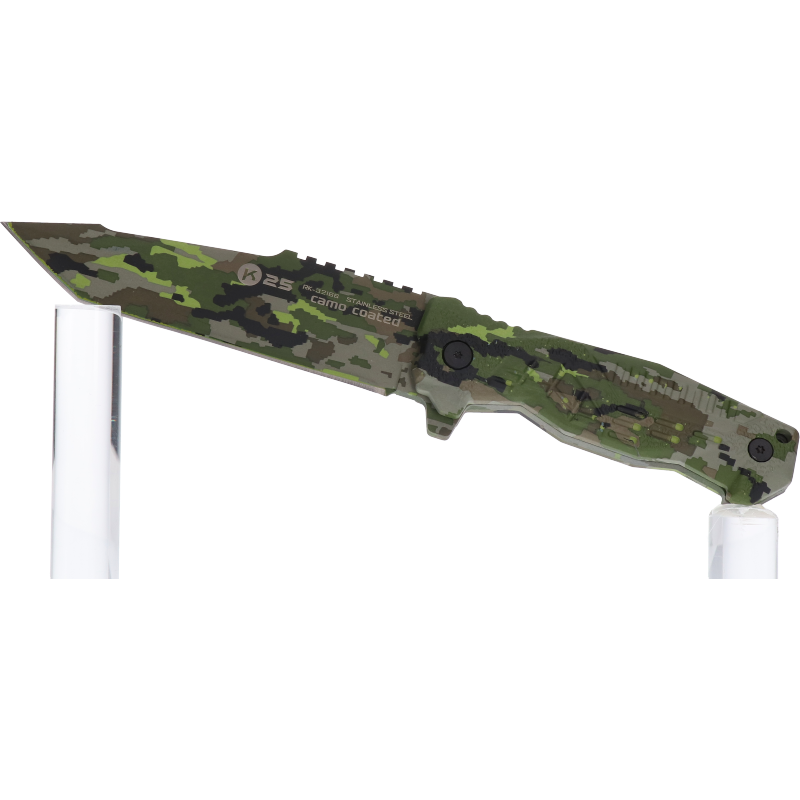 Couteau K25 Camo vu de l’autre face, marquage camo coated sur la lame