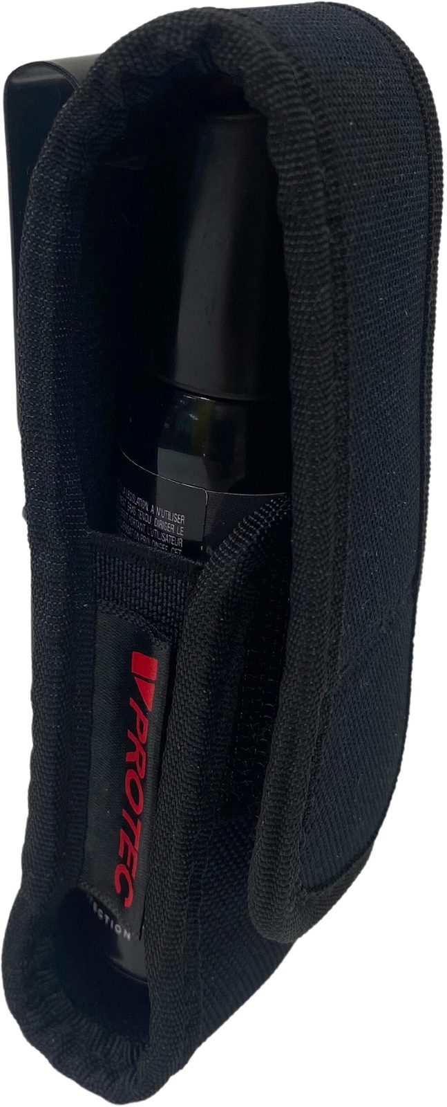 Holster ouvert vu sous deux angles, sangle intérieure marquée VPROTEC