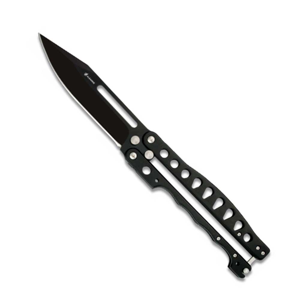 Couteau papillon noir 13 cm avec prise main