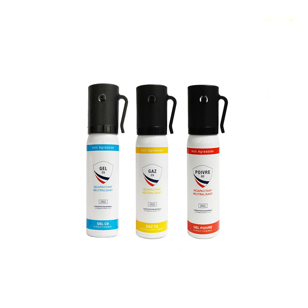 Aerosol lacrymogène anti-agression gel poivre 100 ml avec poignée