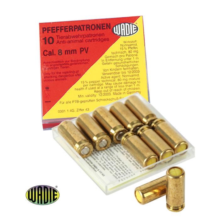 Boîte de 10 cartouches gaz poivre 9 mm pistolet