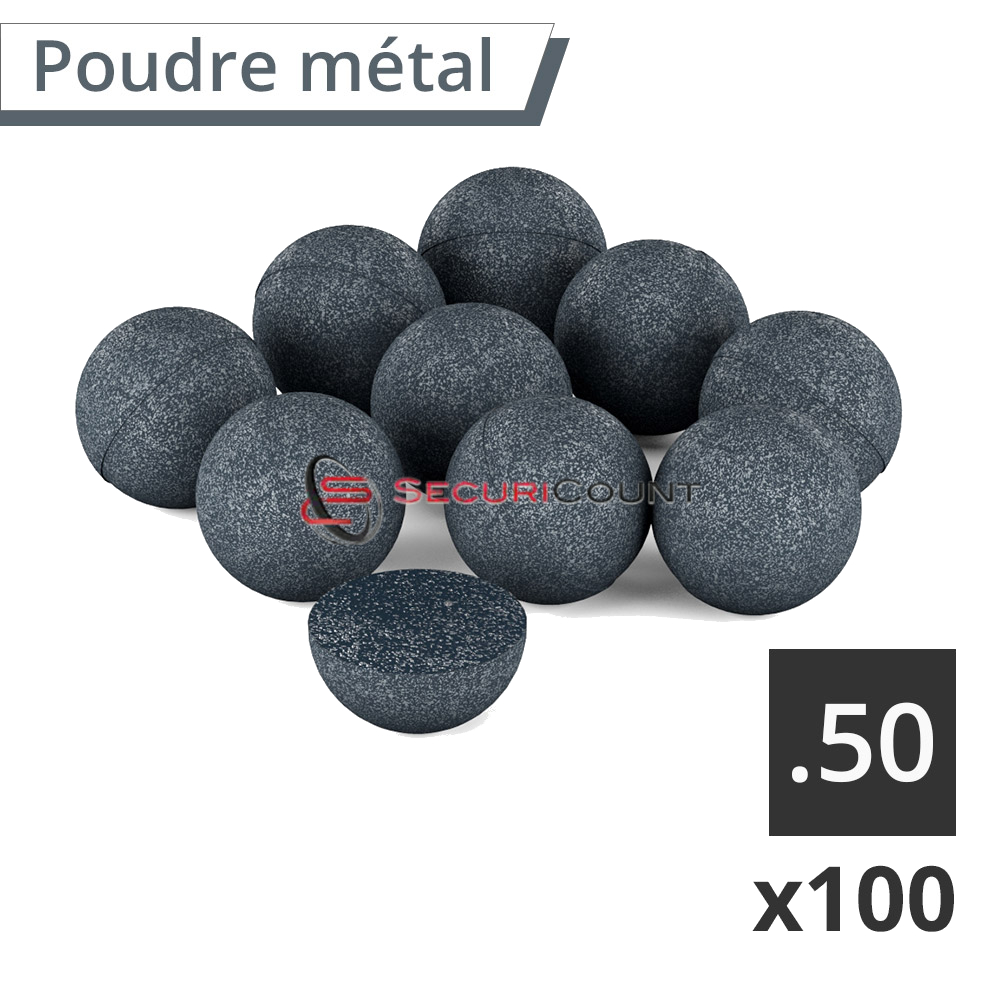Lot de 100 balles caoutchouc acier Rubber-Steel Balls calibre 50