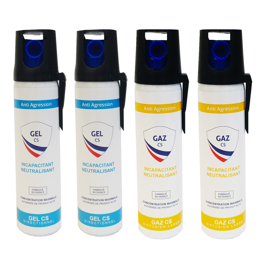 Pack 4 bombes lacrymogène GEL+GAZ 75ml