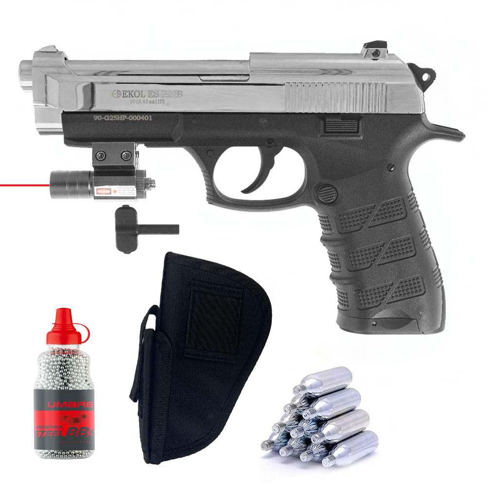Pack-Pistolet-Ekol-ES-P92B-Shiny-Chrome-CO2-cal.-4.5mm-BBS-Blow-Back-+-Micro-Laser-Rouge-Full-Metal--1