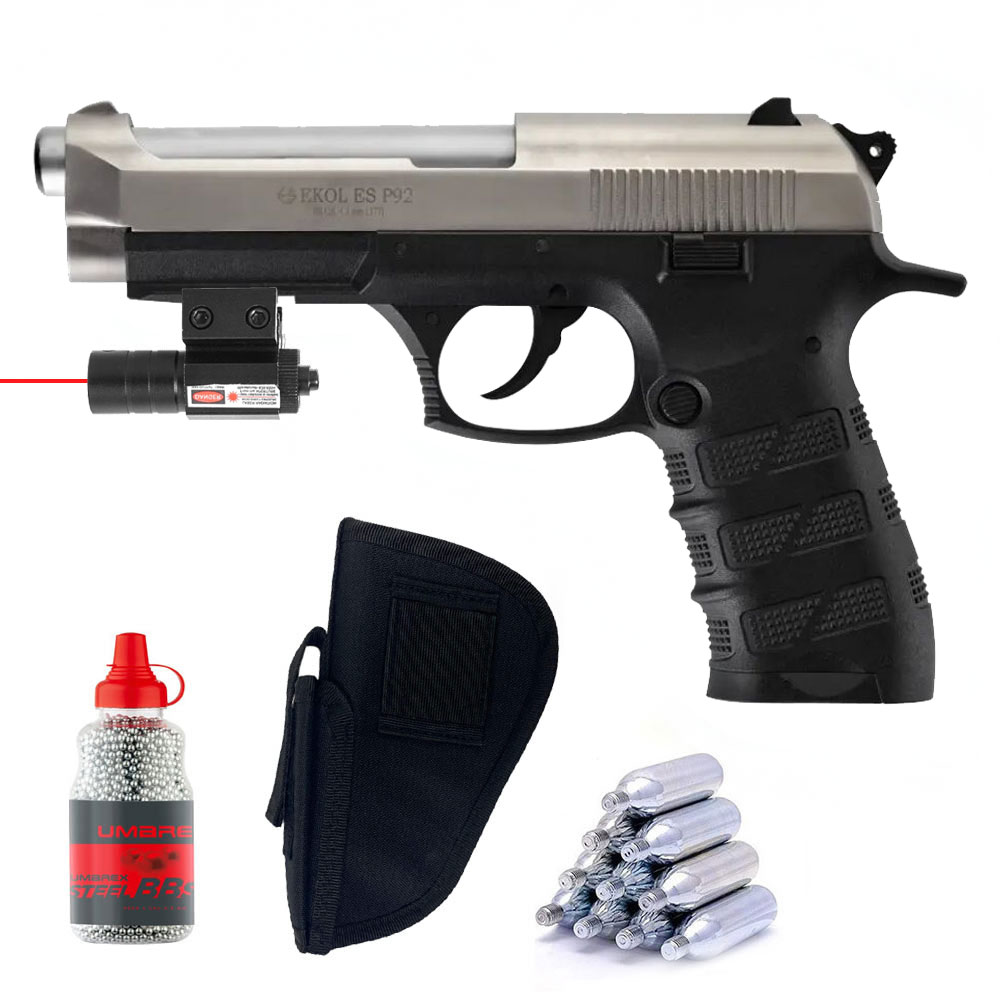 Pack-Pistolet-Ekol-ES-P92-Fumé-CO2-cal.-4.5mm-BBS-+-Micro-Laser-Rouge-Full-Metal-1