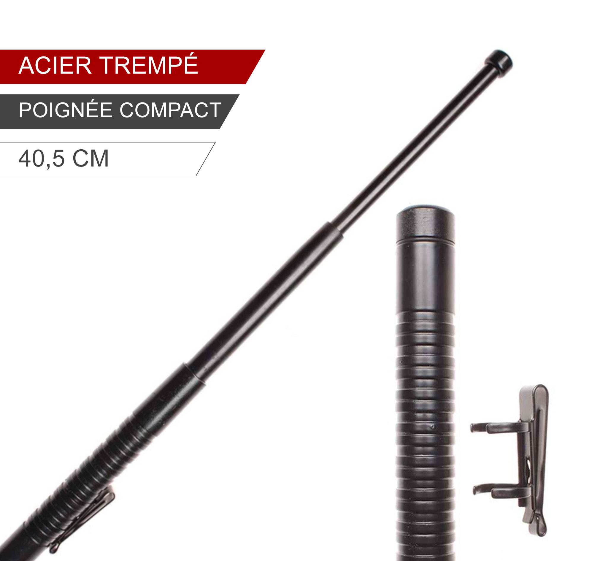 Matraque---Bâton-télescopique-acier-trempé-Compact-Noir-ESP-40,5-cm-1
