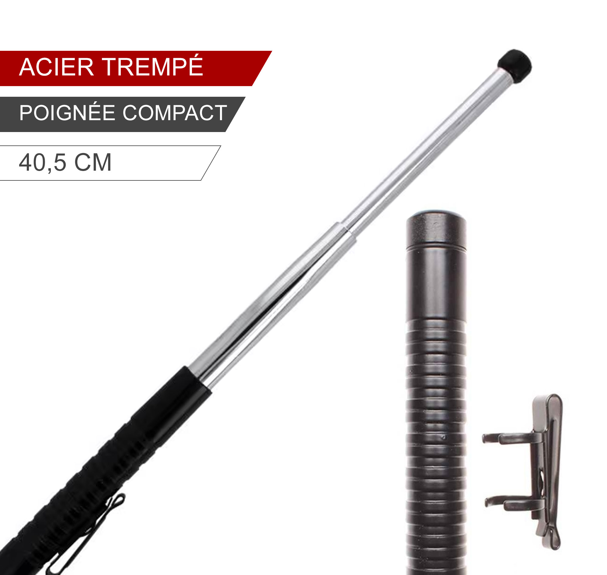 Matraque---Bâton-télescopique-acier-trempé-Compact-Chromé-ESP-40,5-cm-1