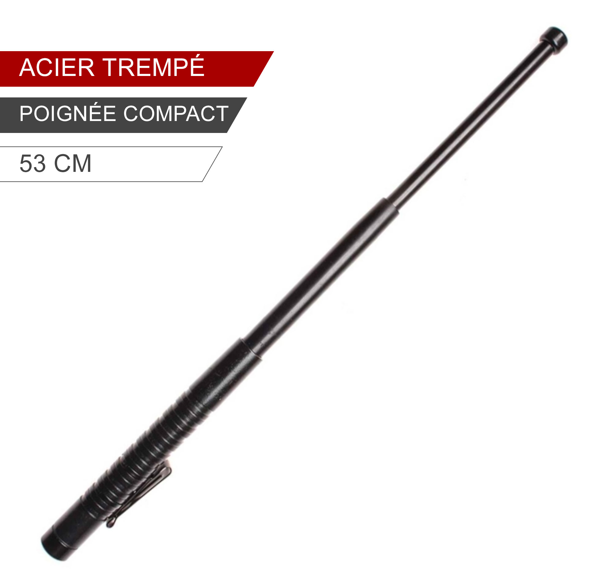 Matraque---Bâton-télescopique-acier-trempé-Compact-Noir-ESP-53-cm-1