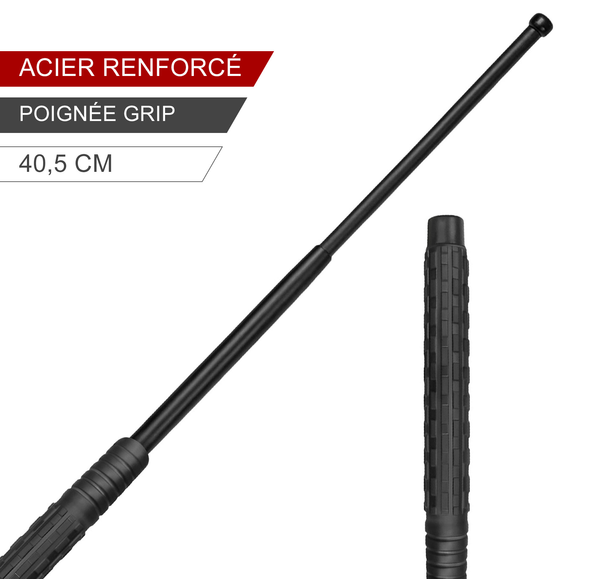Matraque---Bâton-télescopique-Nickel-acier-renforcé-Noir-ESP-40,5-cm-et-étui-ceinture-PVC-1