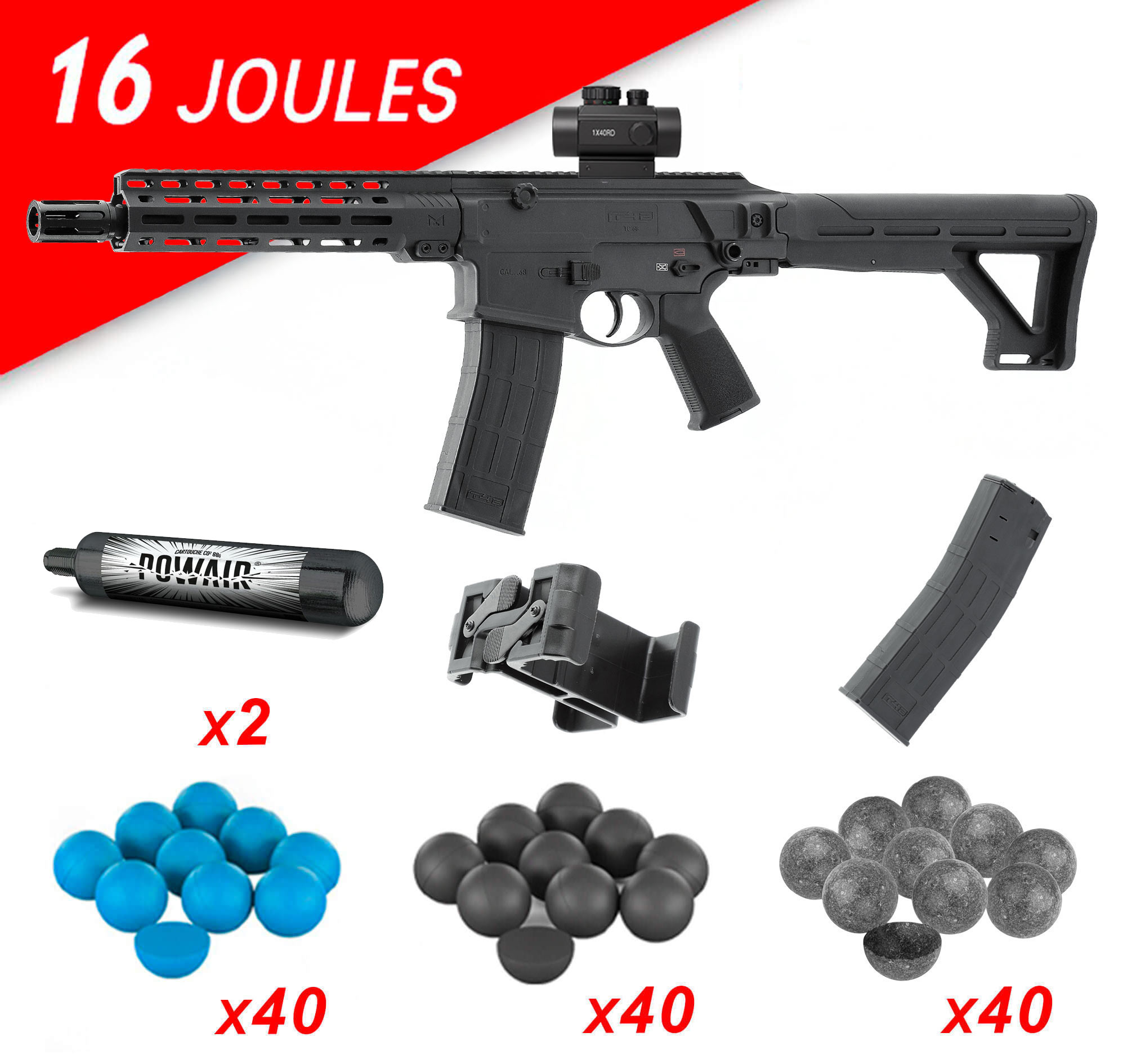 Carabine-T4E-TC68-cal.-68-full-auto-16-joules-+-Viseur-red-dot,-connecteur-et-chargeur-supplémentaire-20-coups-cal.-68-1