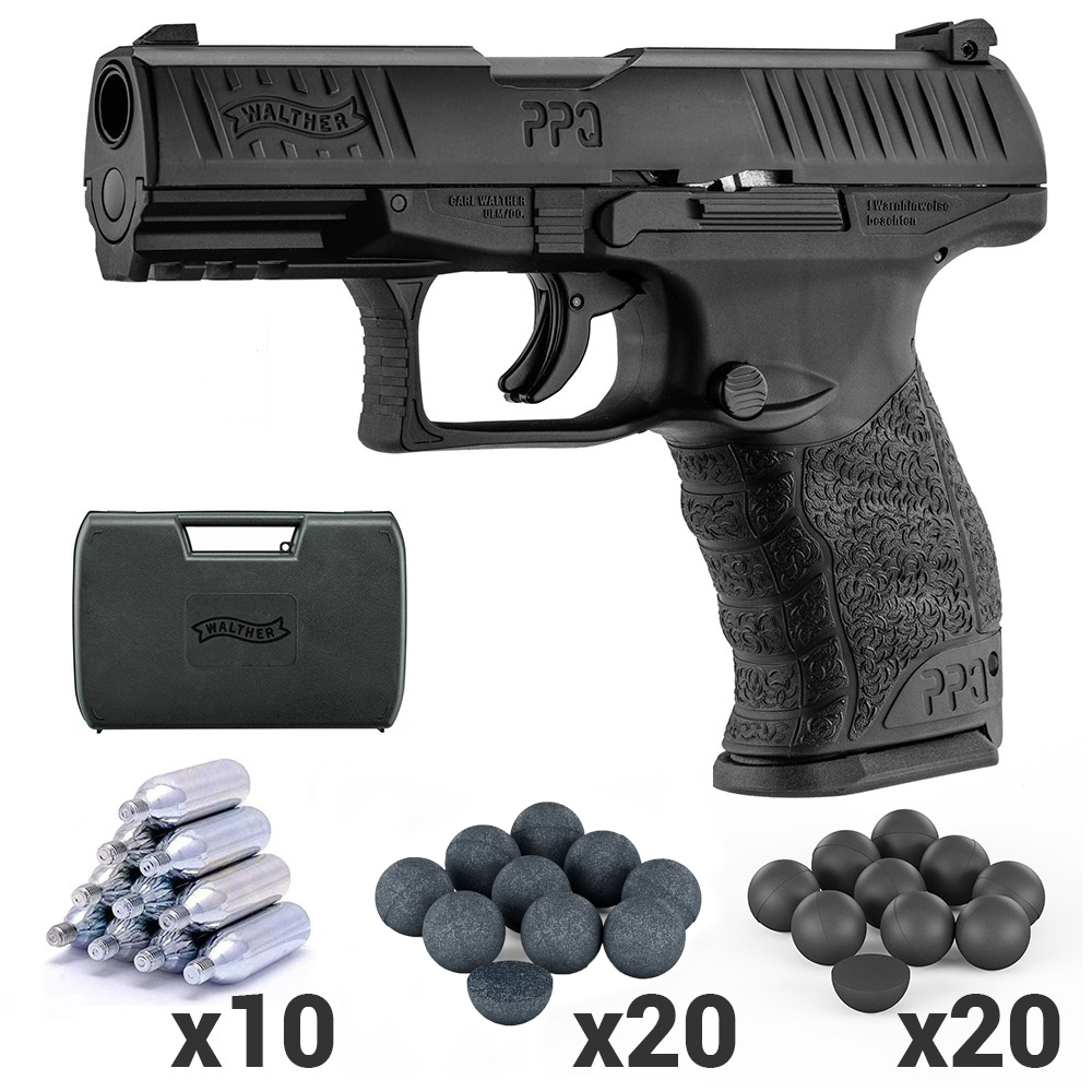 Pistolet WALTHER PPQ M2 T4E cal.43 type gomme cogne noir avec mallette et munitions 1