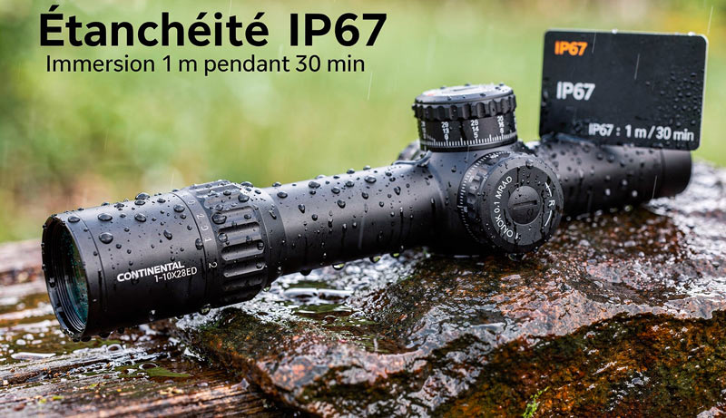 Lunette Continental x10 avec réticule VET-RAR 2 en premier plan focal