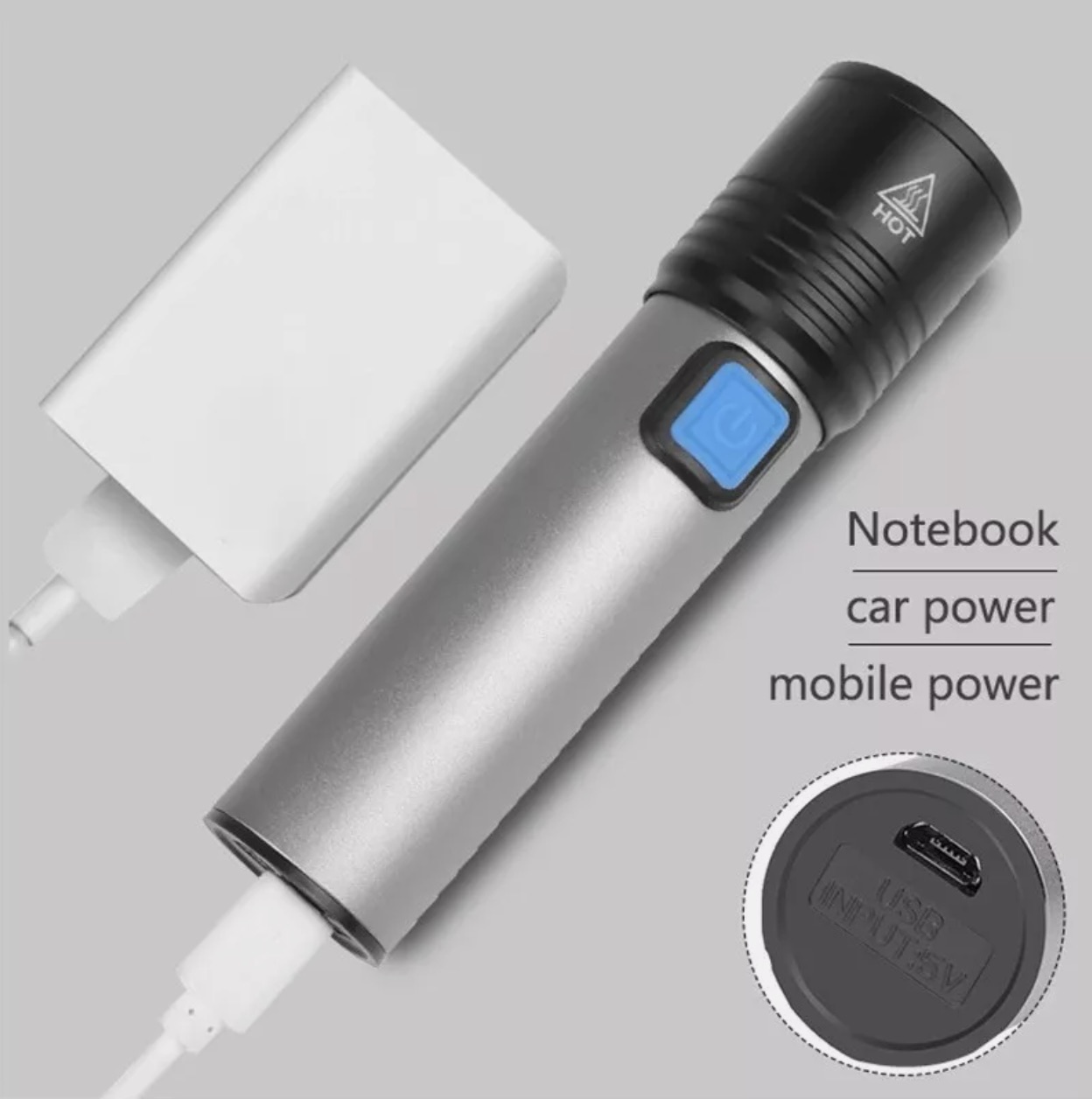 Lampe de poche LED rechargeable compacte et zoomable