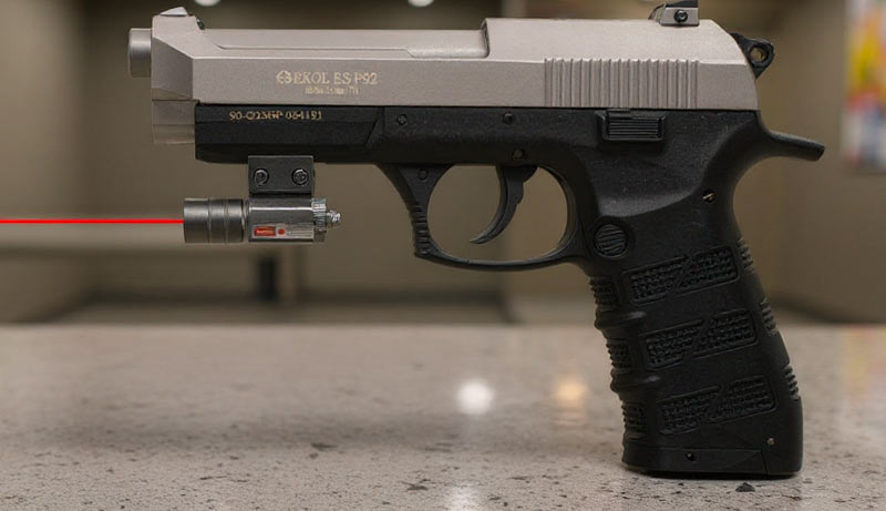 Pistolet Ekol ES P92 White CO2 Full Metal avec micro laser rouge