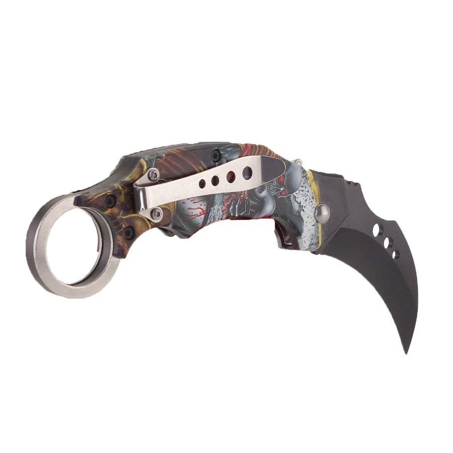 Couteau automatique karambit tête de mort vue générale