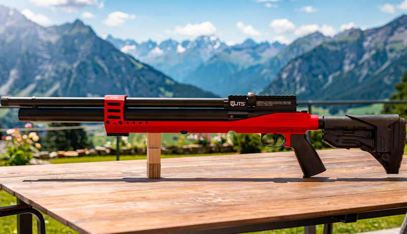 Détail de la carabine JTS Airacuda PRS Max Rouge PCP 5.5 mm