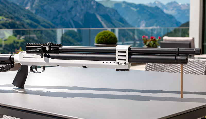 Carabine JTS Airacuda PRS Max Argent PCP calibre 5.5 mm vue complète
