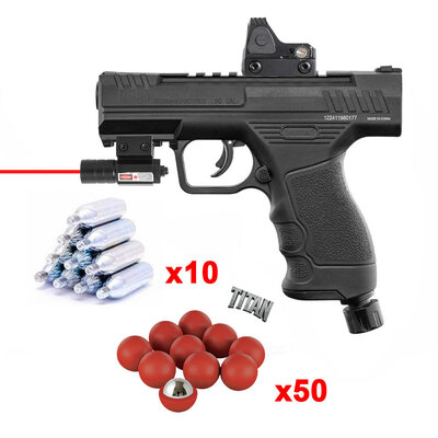 Pack Beeman BP50 : pistolet avec viseur reflex et micro laser, dix capsules de CO2 et billes Titan rouges