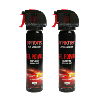 Lot de 2 x Bombes lacrymogènes gel POIVRE 75ml VPROTEC