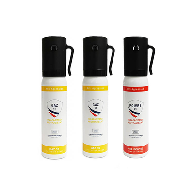 Lot de 3 Bombes lacrymogènes 25 ml Gaz, Gel poivre BLANCHE