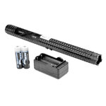 Matraque shocker noire quadrillée avec deux batteries rechargeables et un chargeur