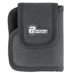 Face avant du holster Umarex P2P en nylon noir, rabat fermé avec logo Prepared 2 Protect