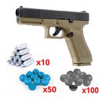 Kit Glock 17 Gen5 T4E coyote : pistolet, 10 capsules de CO2, 50 billes bleues et 100 billes grises