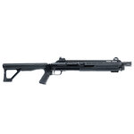 Fusil à pompe Umarex T4E HDX 68 noir vu du côté droit, garde-main strié et organes de visée sur le rail