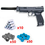 Pack Canik SFX Rival Dark Side : pistolet noir avec extension de canon, dix capsules de CO2, billes grises et bleues