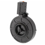 Autre face du chargeur tambour T4E, avec sa molette centrale marquée de flèches de rotation