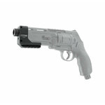 Support de fixation T4E TR 50 noir avec bague moletée, monté sur un revolver TR50 représenté en gris