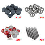Contenu du pack calibre .43 : billes à poudre métallique, billes aluminium, billes au poivre et capsules de CO2