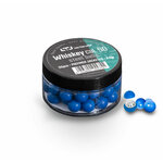 Pot LTL Whiskey calibre .50 rempli de billes bleues, étiquette 50 pièces, 4,8 g, et une bille ouverte à côté