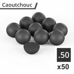Dix billes noires en caoutchouc, calibre .50, dont une coupée en deux