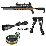 Pack Snowpeak M50 : carabine avec lunette montée, lunette 6-24x50 Aegon, bipied carbone et boîte de plombs 5,5 mm