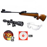 Pack Snowpeak GR1250W NP : carabine en bois, lunette 4x32, lunettes de protection, plombs Cobra et 20 cibles