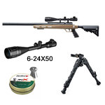 Pack Snowpeak M30C : carabine sable et noire, lunette 6-24x50, bipied et boîte de plombs Rifle