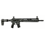 Carabine Sig Sauer MCX Virtus PCP noire vue du côté droit, bouteille d’air dans la crosse, organes de visée relevés