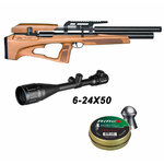Pack Snowpeak P35X : carabine à crosse en bois, lunette Aegon 6-24x50 et boîte de plombs Rifle Diabolo STR