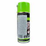 Dos de la bombe Silicone Oil : notice, pictogrammes de danger, mention 400 ml et tube prolongateur sur le côté