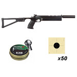 Pack Onix Sport : pistolet PCP noir avec crosse d’épaule et modérateur de son, boîte de plombs Rifle et cibles x50
