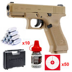 Pack Glock 19X coyote : pistolet, 10 capsules de CO2, mallette Umarex, flacon de 1000 billes acier et 50 cibles