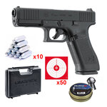 Pack Glock 17 Gen5 MOS : pistolet noir, 10 capsules de CO2, 50 cibles, mallette Umarex et 500 plombs Rifle Diabolo STR