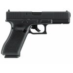 Pistolet Glock 17 Gen5 noir vu du côté droit, mention de licence Glock sur la poignée