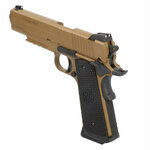 Sig Sauer 1911 Emperor Scorpion vu de l’arrière, hausse à points blancs et chien