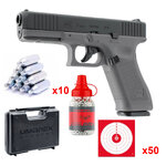 Pack Glock 17 Gen5 Tungsten Gray : pistolet, 10 capsules de CO2, mallette Umarex, flacon de billes acier et 50 cibles