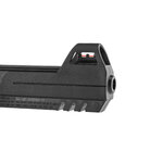 Avant du canon du Gamo P900 : guidon à fibre optique rouge sous tunnel